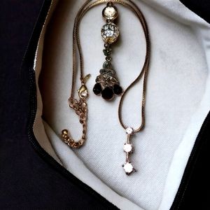 Gorgeous diamond like vintage gold necklace with additional two pendants~